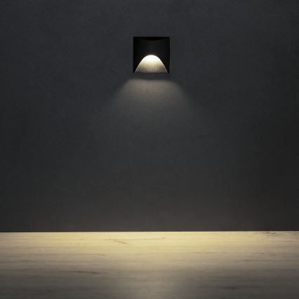 Aplica LED pentru scări EXIN, 2,5 W, 230 V, 4000 K, IP65, neagră, dreptunghiulară