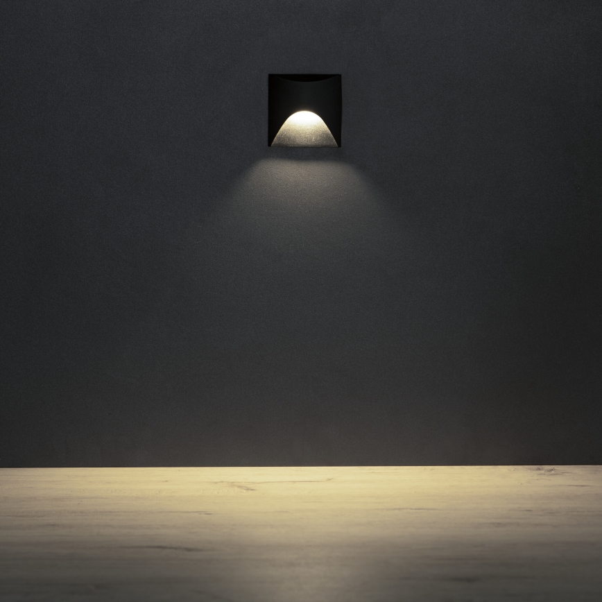 Aplica LED pentru scări EXIN, 2,5 W, 230 V, 4000 K, IP65, neagră, dreptunghiulară