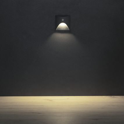 Lampă LED pentru scări EXIN cu senzor de mișcare și crepuscular LED/2,5W/230V 4000K IP65, antracit, design pătrat