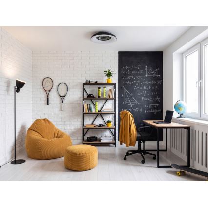 PLAVE PAN Plafonieră LED RGBW reglabilă cu ventilator, 48 W / 230 V, 3000–6500K, Ø 60 cm, neagră + telecomandă