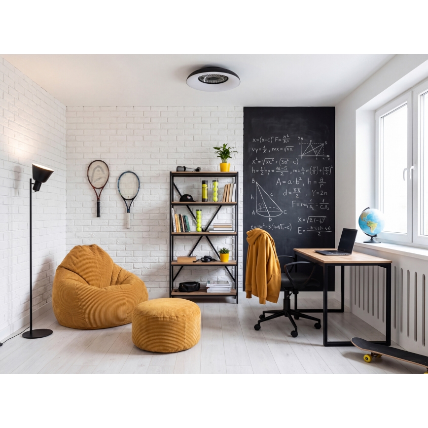 PLAVE PAN Plafonieră LED RGBW reglabilă cu ventilator, 48 W / 230 V, 3000–6500K, Ø 60 cm, neagră + telecomandă