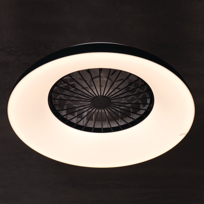 PLAVE PAN Plafonieră LED RGBW reglabilă cu ventilator, 48 W / 230 V, 3000–6500K, Ø 60 cm, neagră + telecomandă