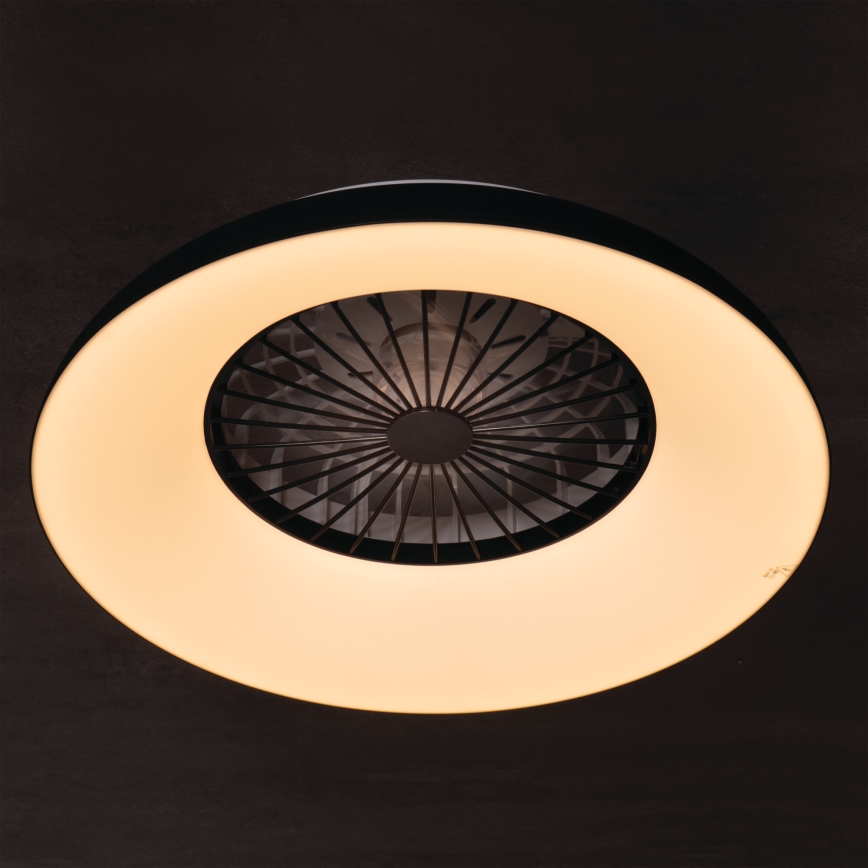 PLAVE PAN Plafonieră LED RGBW reglabilă cu ventilator, 48 W / 230 V, 3000–6500K, Ø 60 cm, neagră + telecomandă