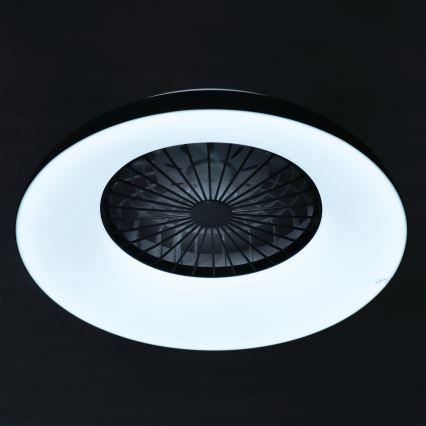 PLAVE PAN Plafonieră LED RGBW reglabilă cu ventilator, 48 W / 230 V, 3000–6500K, Ø 60 cm, neagră + telecomandă