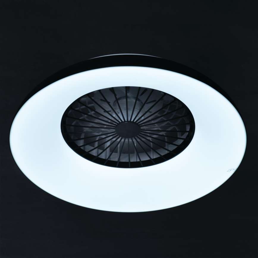 PLAVE PAN Plafonieră LED RGBW reglabilă cu ventilator, 48 W / 230 V, 3000–6500K, Ø 60 cm, neagră + telecomandă