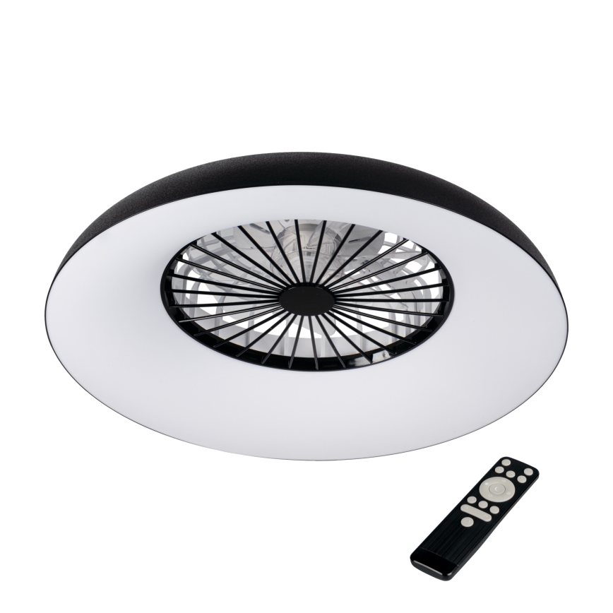 PLAVE PAN Plafonieră LED RGBW reglabilă cu ventilator, 48 W / 230 V, 3000–6500K, Ø 60 cm, neagră + telecomandă
