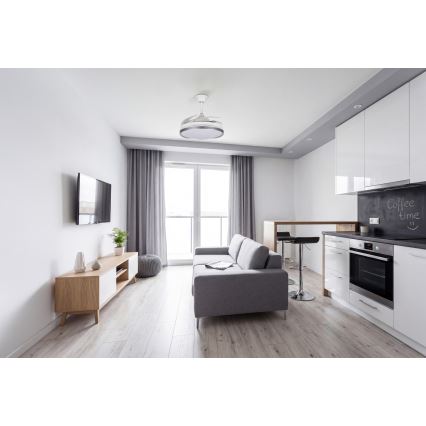 PLAVE Plafonieră LED cu ventilator, dimabilă, 36W, 230V, 3000–6500K, argintiu/alb + telecomandă