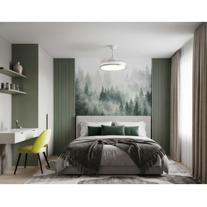 PLAVE Plafonieră LED cu ventilator, dimabilă, 36W, 230V, 3000–6500K, argintiu/alb + telecomandă