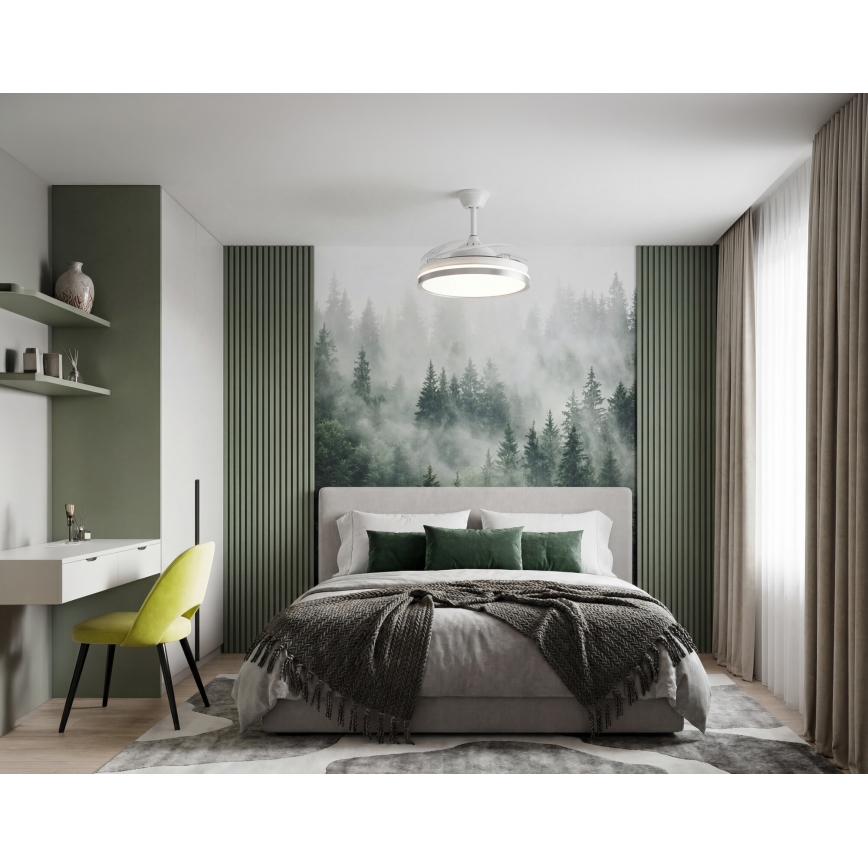 PLAVE Plafonieră LED cu ventilator, dimabilă, 36W, 230V, 3000–6500K, argintiu/alb + telecomandă