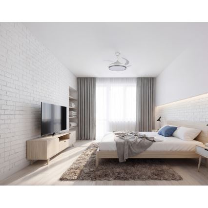 PLAVE Plafonieră LED cu ventilator, dimabilă, 36W, 230V, 3000–6500K, argintiu/alb + telecomandă