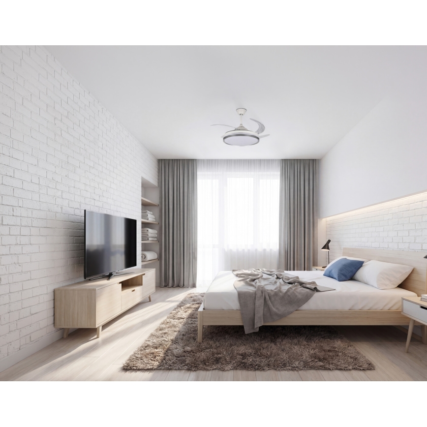 PLAVE Plafonieră LED cu ventilator, dimabilă, 36W, 230V, 3000–6500K, argintiu/alb + telecomandă