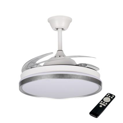 PLAVE Plafonieră LED cu ventilator, dimabilă, 36W, 230V, 3000–6500K, argintiu/alb + telecomandă