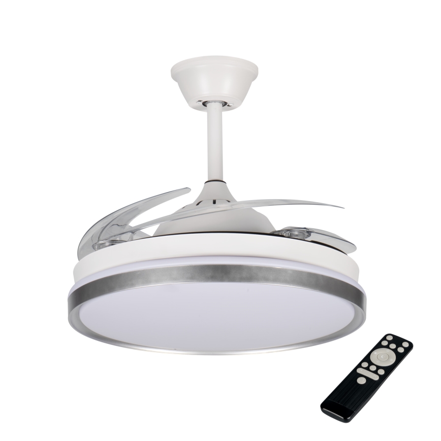 PLAVE Plafonieră LED cu ventilator, dimabilă, 36W, 230V, 3000–6500K, argintiu/alb + telecomandă