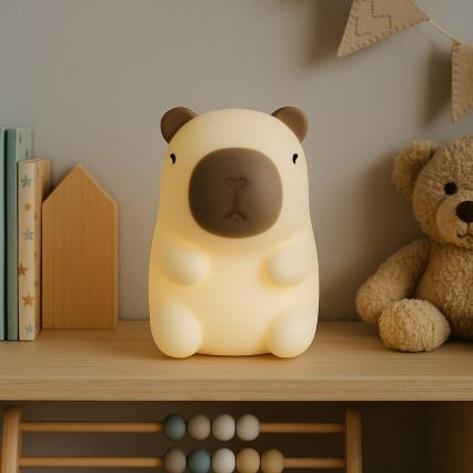 Lampă de veghe LED RGBW pentru copii, reîncărcabilă, tactilă și reglabilă KAPYBARA LED/0,45W/5V 800 mAh