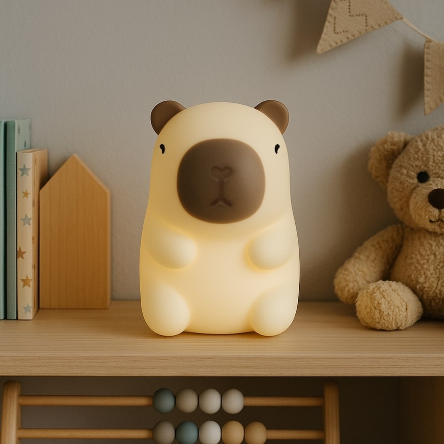 Lampă de veghe LED RGBW pentru copii, reîncărcabilă, tactilă și reglabilă KAPYBARA LED/0,45W/5V 800 mAh