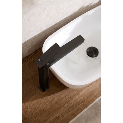 KFA Armatura 4522-712-81 - Baterie pentru lavoar + ventil de scurgere MALAGA 30,3 cm negru