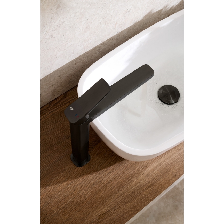 KFA Armatura 4522-712-81 - Baterie pentru lavoar + ventil de scurgere MALAGA 30,3 cm negru
