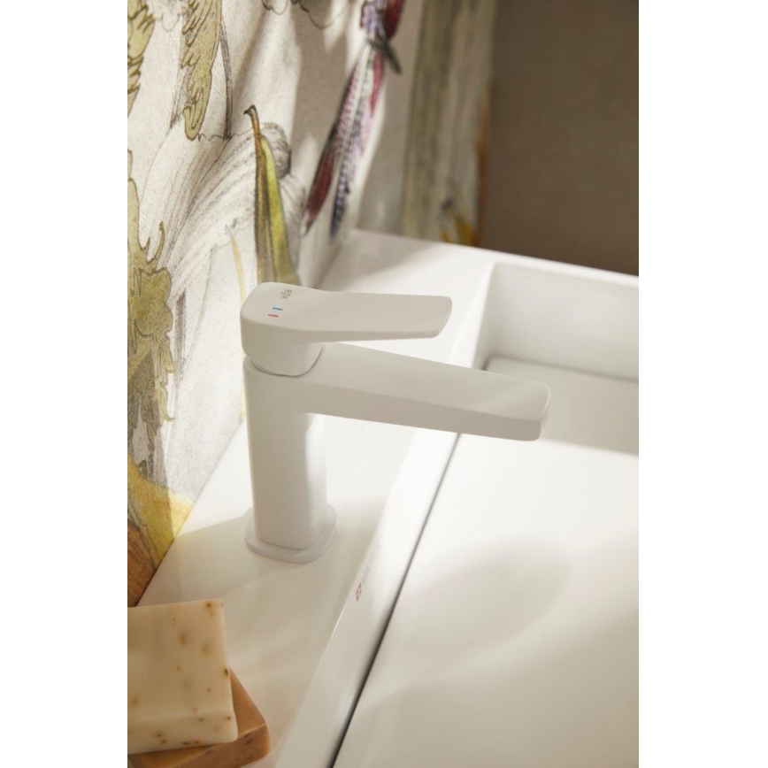 KFA Armatura 4522-815-44 - Baterie pentru lavoar MALAGA 15,9 cm, albă, cu ventil de scurgere click-clack