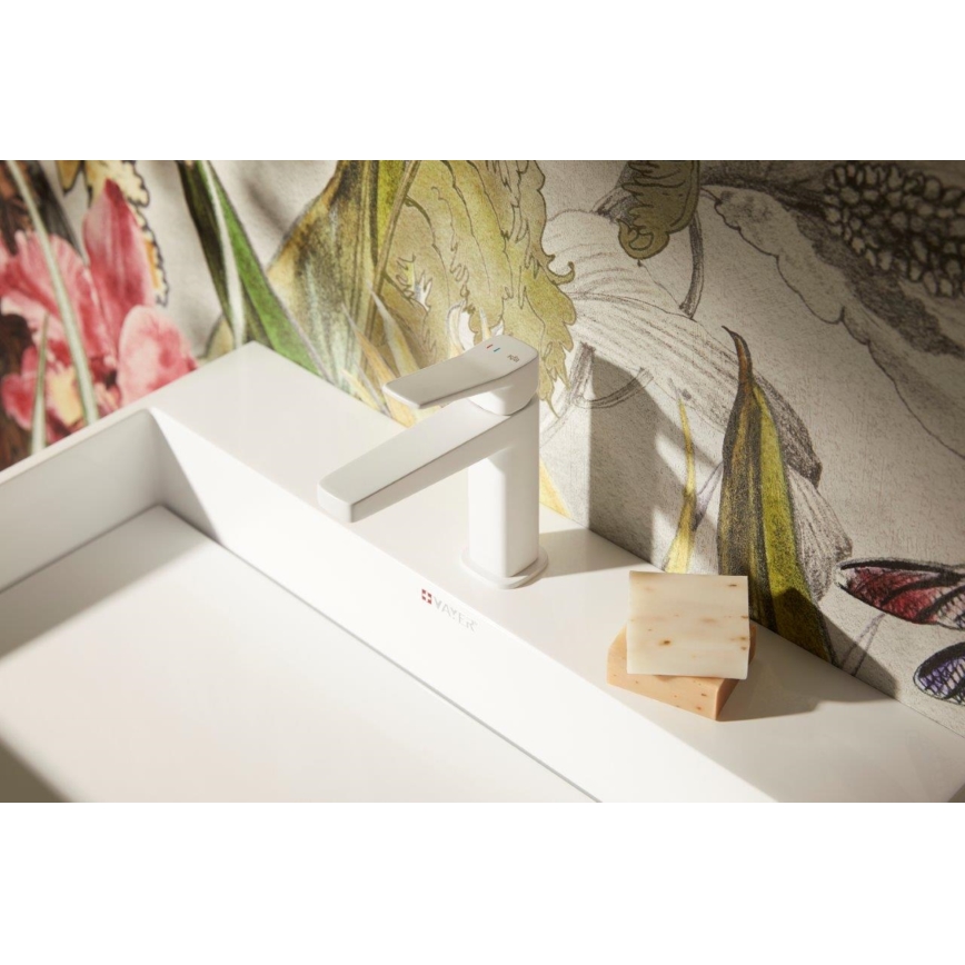 KFA Armatura 4522-815-44 - Baterie pentru lavoar MALAGA 15,9 cm, albă, cu ventil de scurgere click-clack