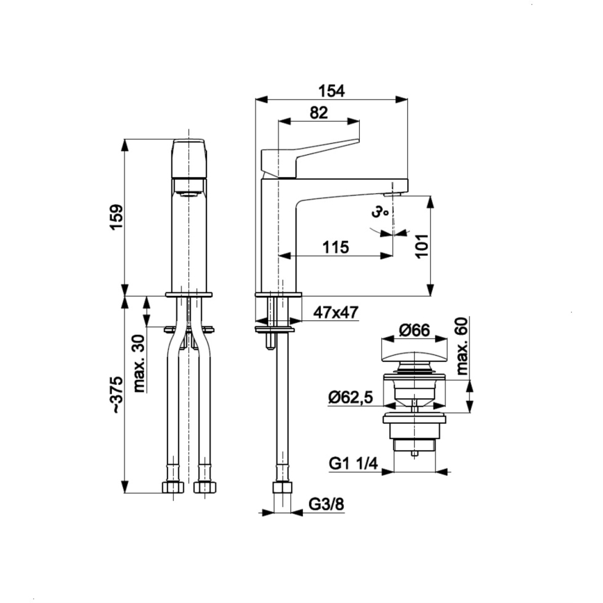 KFA Armatura 4522-815-44 - Baterie pentru lavoar MALAGA 15,9 cm, albă, cu ventil de scurgere click-clack