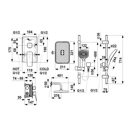 KFA Armatura 4529-301-61 - Set de duș cu baterie încastrată MALAGA, gri metalizat
