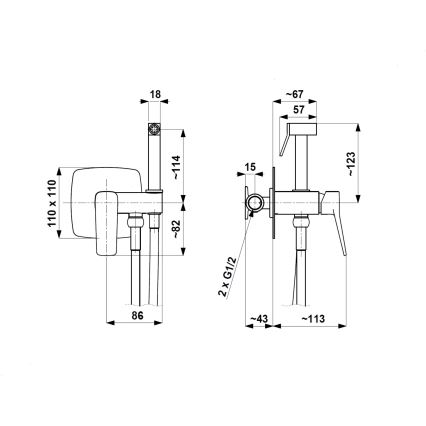 KFA Armatura 4529-512-81 - Baterie pentru bideu MALAGA, pentru montaj încastrat, cu pulverizator, neagră