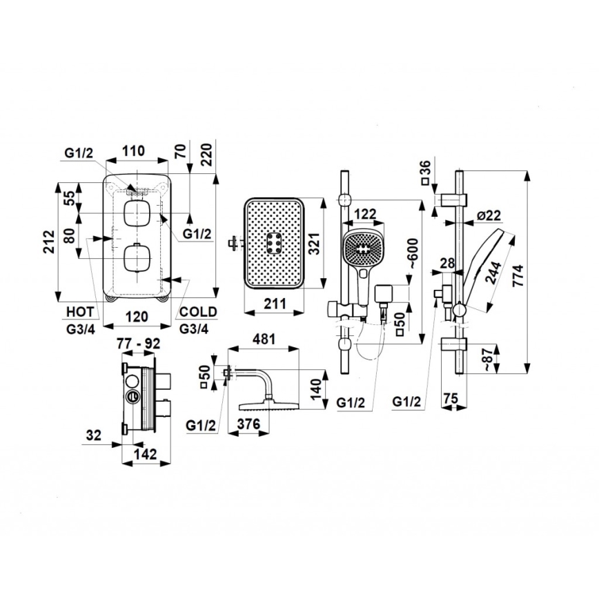KFA Armatura 5759-301-61 - Set de duș MALAGA cu baterie termostatică incastrată, gri metalic