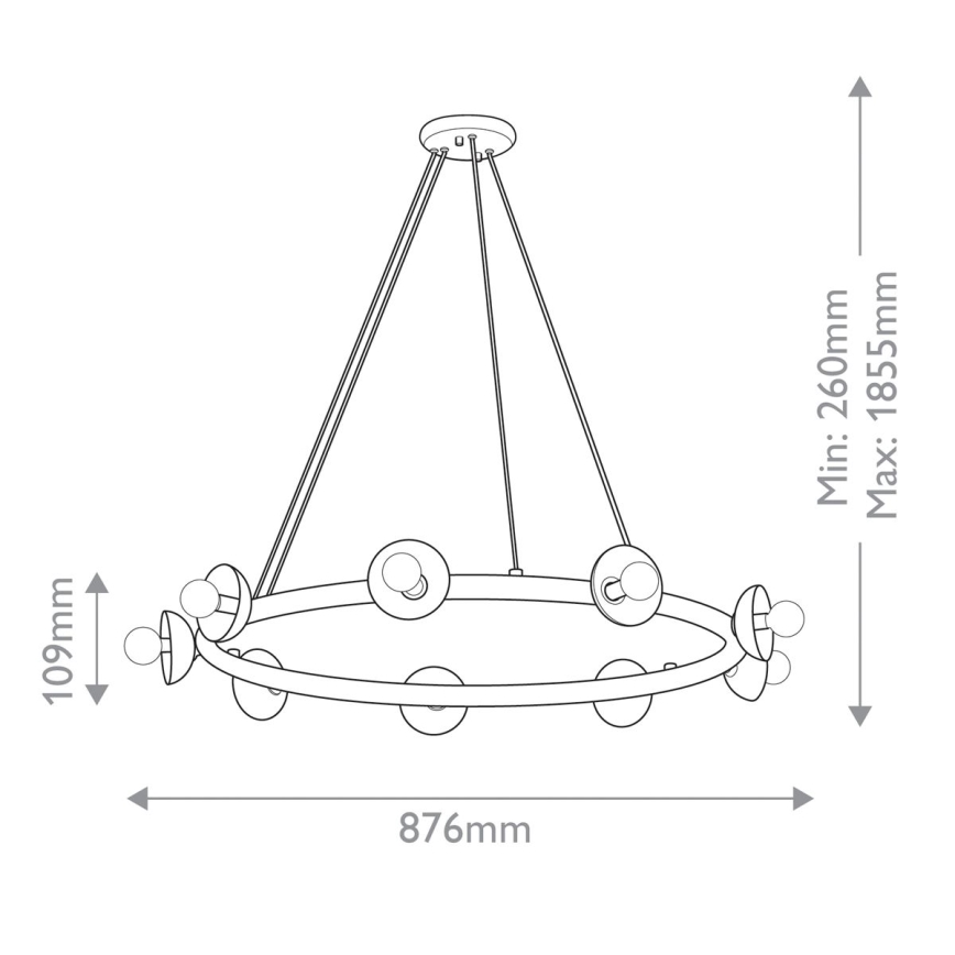Kichler - Candelabru pe cablu PALTA, 9xE14/40W/230V, auriu