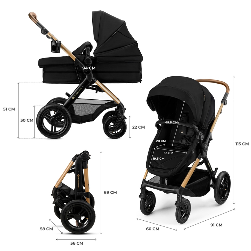 KINDERKRAFT - Cărucior combinat 3 în 1 MOOV 2 XL Air Black