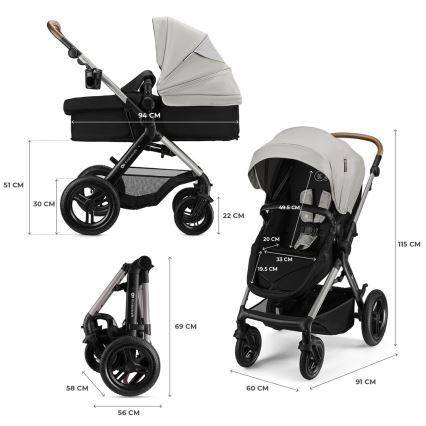 KINDERKRAFT - Cărucior combinat 3 în 1 MOOV 2 XL Air Grey
