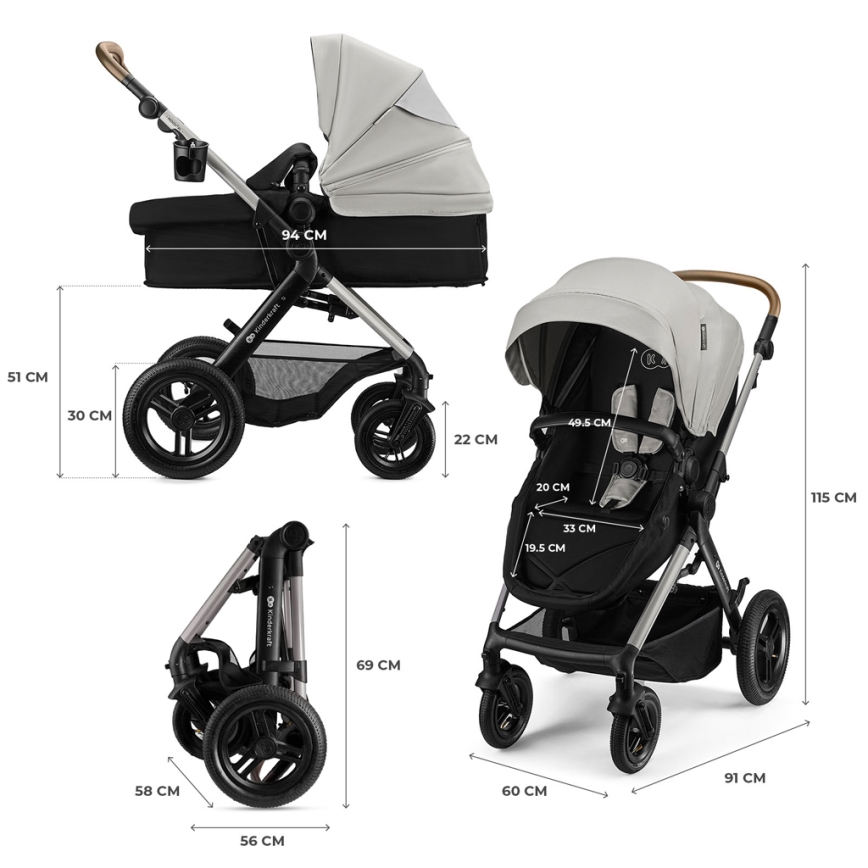 KINDERKRAFT - Cărucior combinat 3 în 1 MOOV 2 XL Air Grey