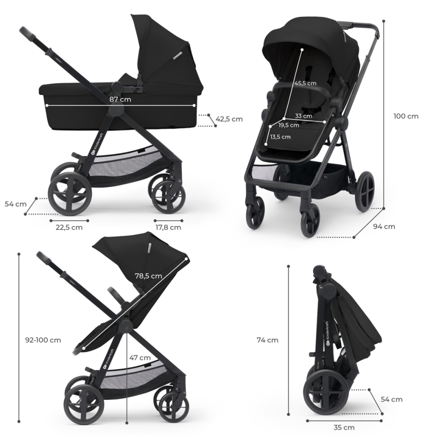 KINDERKRAFT - Cărucior combinat 4în1 NEWLY Classic negru + scaun auto MINK PRO cu bază ISOFIX