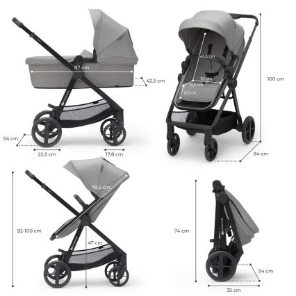 KINDERKRAFT - Cărucior combinat 4în1 NEWLY Classic gri + scaun auto MINK PRO cu bază ISOFIX