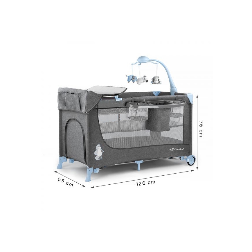 KINDERKRAFT - Patut de călătorie JOY cu accesorii, albastru-gri