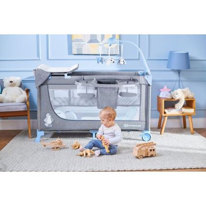 KINDERKRAFT - Patut de călătorie JOY cu accesorii, albastru-gri