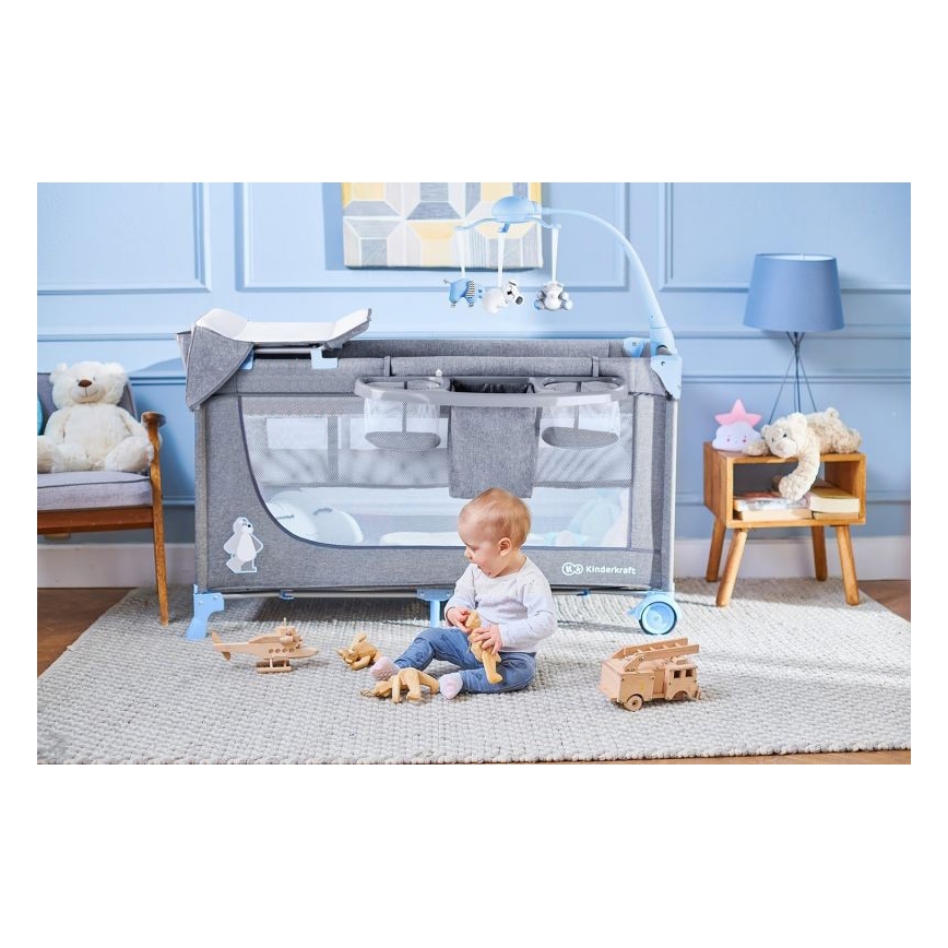 KINDERKRAFT - Patut de călătorie JOY cu accesorii, albastru-gri