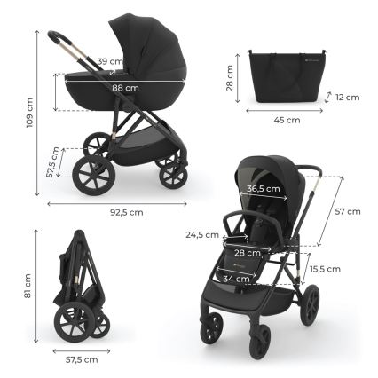 KINDERKRAFT PRIME 3 - Cărucior combinat 3-în-1, Venezian Black