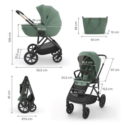 KINDERKRAFT PRIME 3 - Cărucior combinat 3 în 1, verde închis