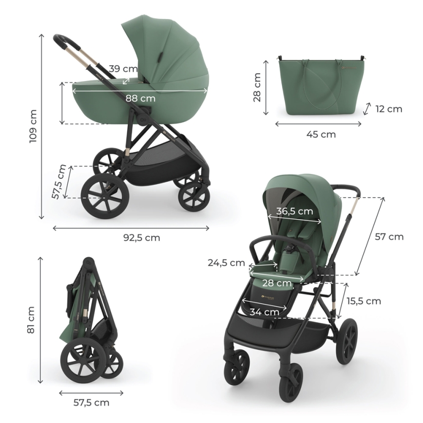 KINDERKRAFT PRIME 3 - Cărucior combinat 3 în 1, verde închis