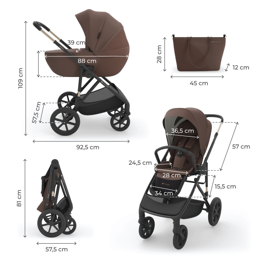 KINDERKRAFT PRIME 3 Velvet Mocca - cărucior combinat 3 în 1