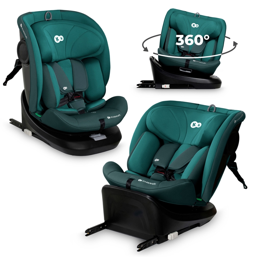 KINDERKRAFT - Scaun auto I-GROW i-Size cu bază rotativă 40-150 cm turcoaz