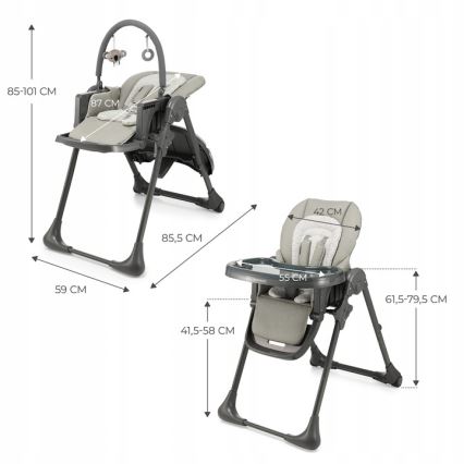 KINDERKRAFT - Scaun de masă pentru copii 2în1 TUMMIE, gri