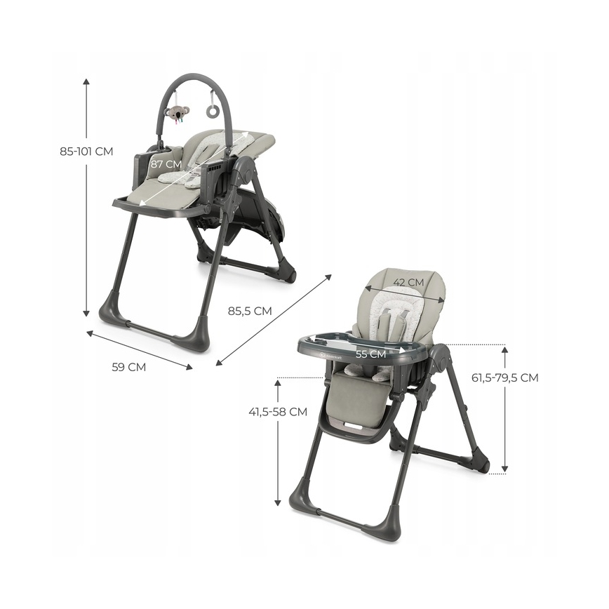 KINDERKRAFT - Scaun de masă pentru copii 2în1 TUMMIE, gri