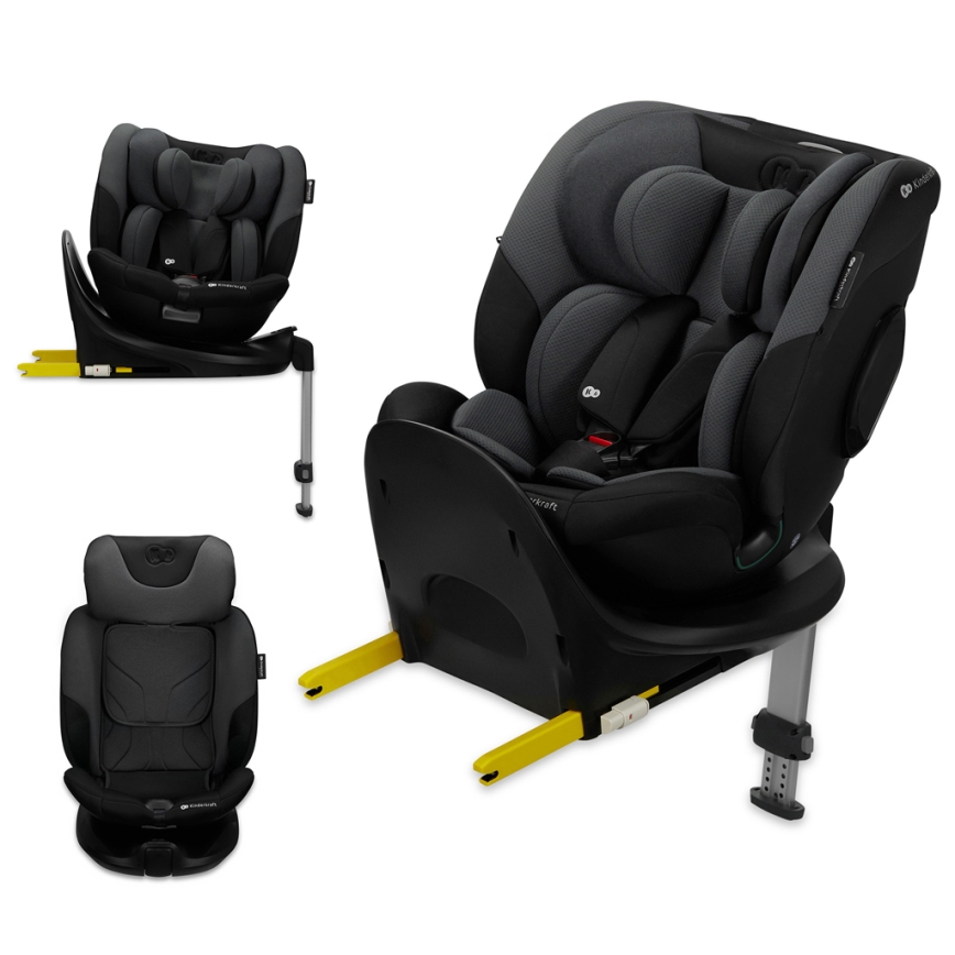 KINDERKRAFT SELECT – scaun auto cu bază rotativă I-FIX (40–150 cm), negru grafit