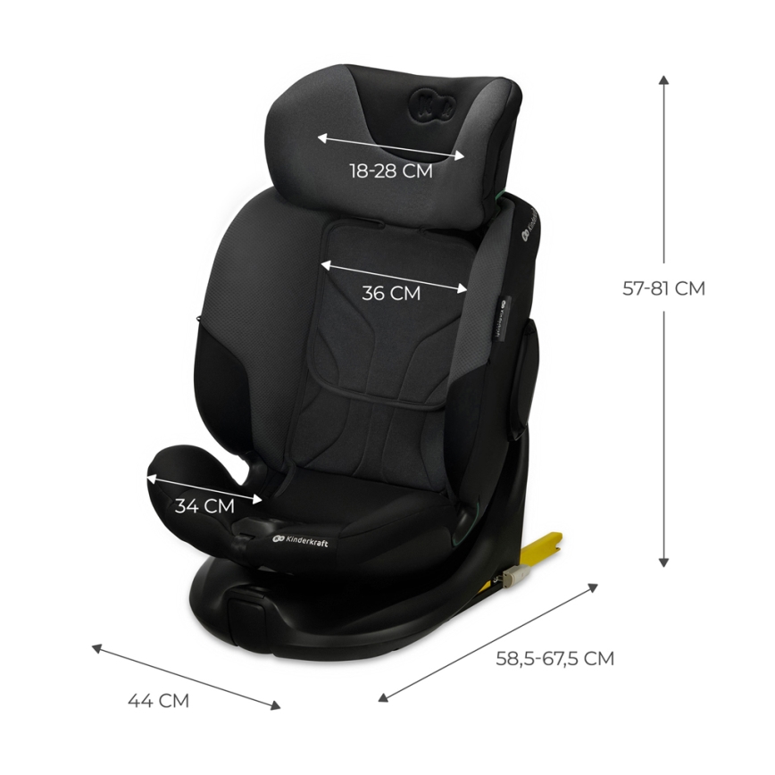 KINDERKRAFT SELECT – scaun auto cu bază rotativă I-FIX (40–150 cm), negru grafit