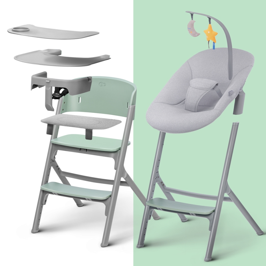 KINDERKRAFT SELECT - Scaun de luat masă pentru copii 3 în 1 LIVY Premium Aster pink + șezlong pentru bebeluși CALMEE