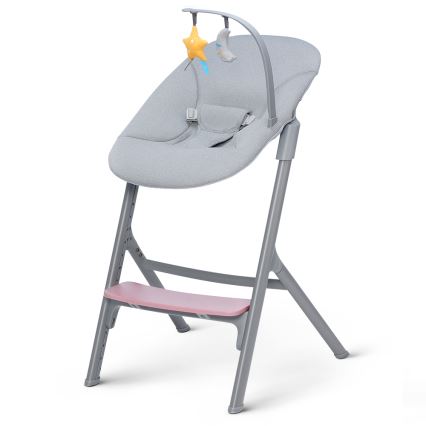KINDERKRAFT SELECT - Scaun de luat masă pentru copii 3 în 1 LIVY Premium Aster pink + șezlong pentru bebeluși CALMEE