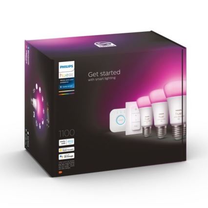 Kit de pornire Philips Hue WHITE AND COLOR AMBIANCE 3xE27/9W 2000-6500K + Hue Bridge și întrerupător dimmer