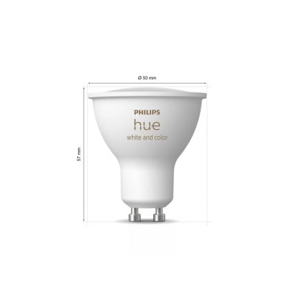 Kit de start Philips Hue WHITE AND COLOR AMBIANCE — 3 becuri GU10, 4,2 W fiecare, 2000–6500 K + dispozitiv de conectare
