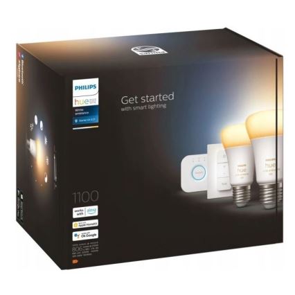 Set de bază Philips Hue WHITE AMBIANCE 2xE27/8W/230V + Hue Bridge și întrerupător dimmer